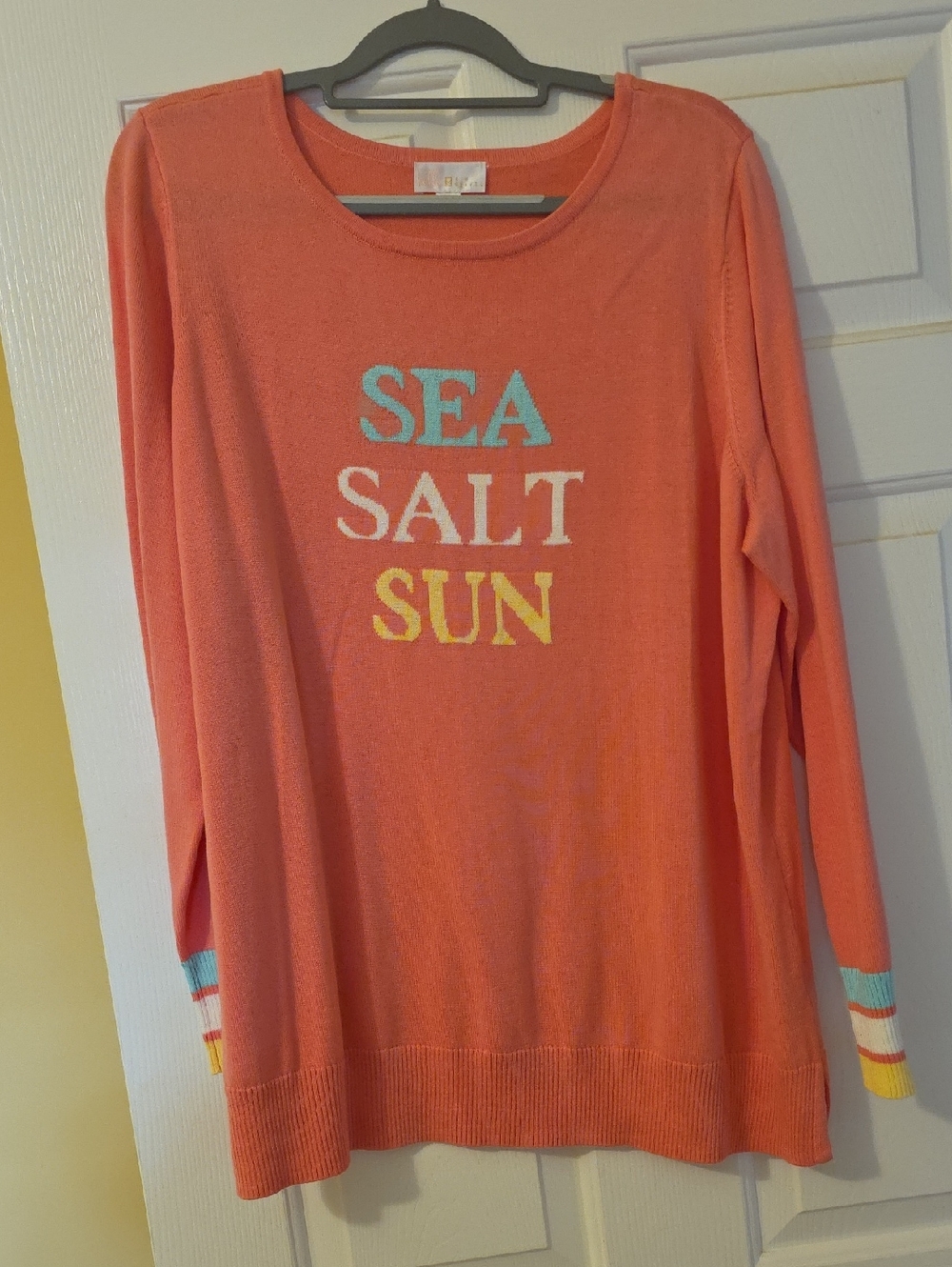 NWOT Belle by Kim Gravel Coral Knit Crewneck Sweater